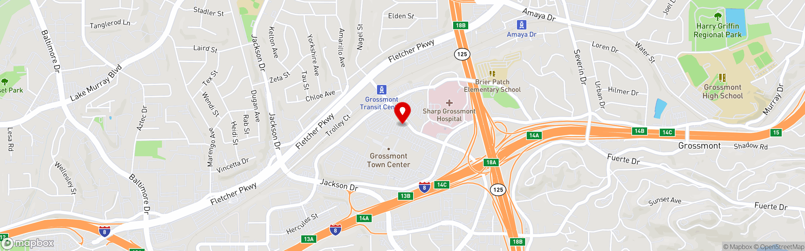 Street map pinning Casa De Pico in La Mesa, CA