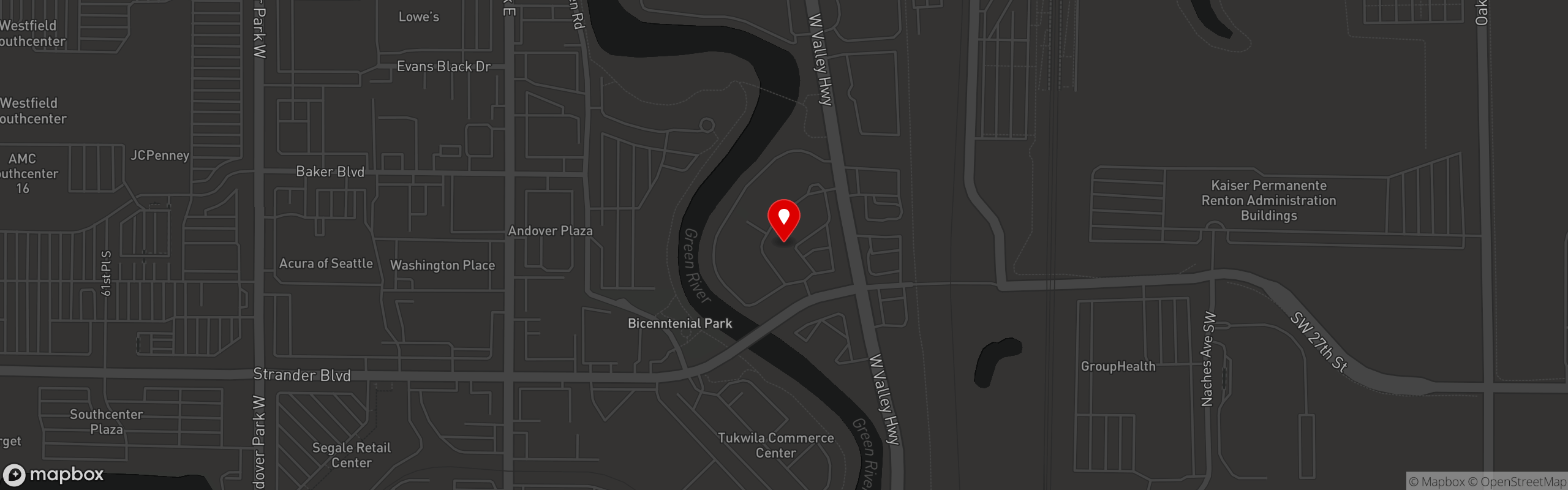 Street map pinning Jony's Breakfast & Lunch in Tukwila