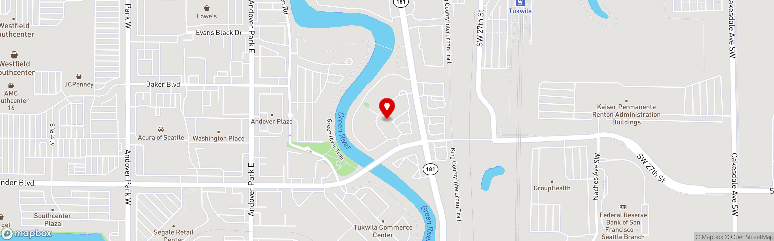 Street map pinning Jony's Breakfast & Lunch in Tukwila
