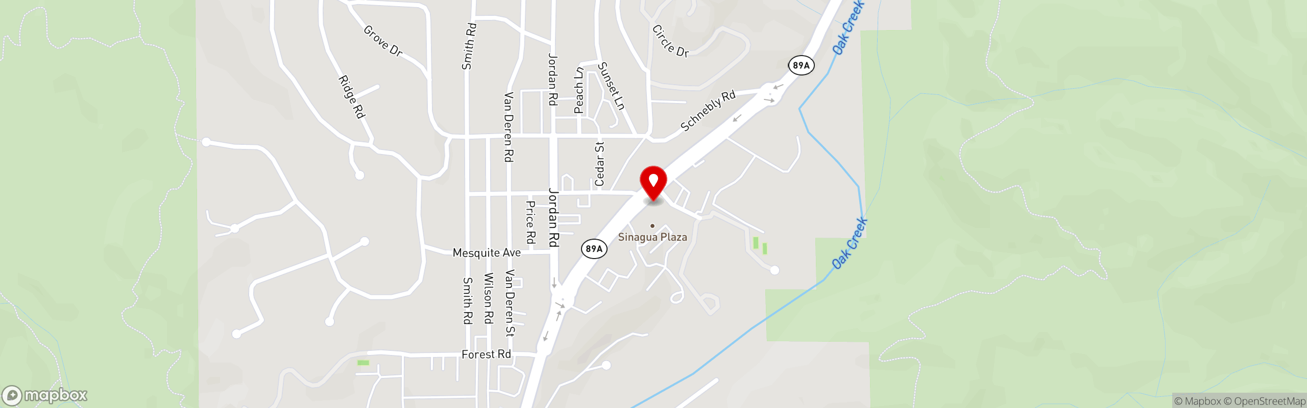 Street map pinning Sedona Pizza Company in Sedona Pizza Company