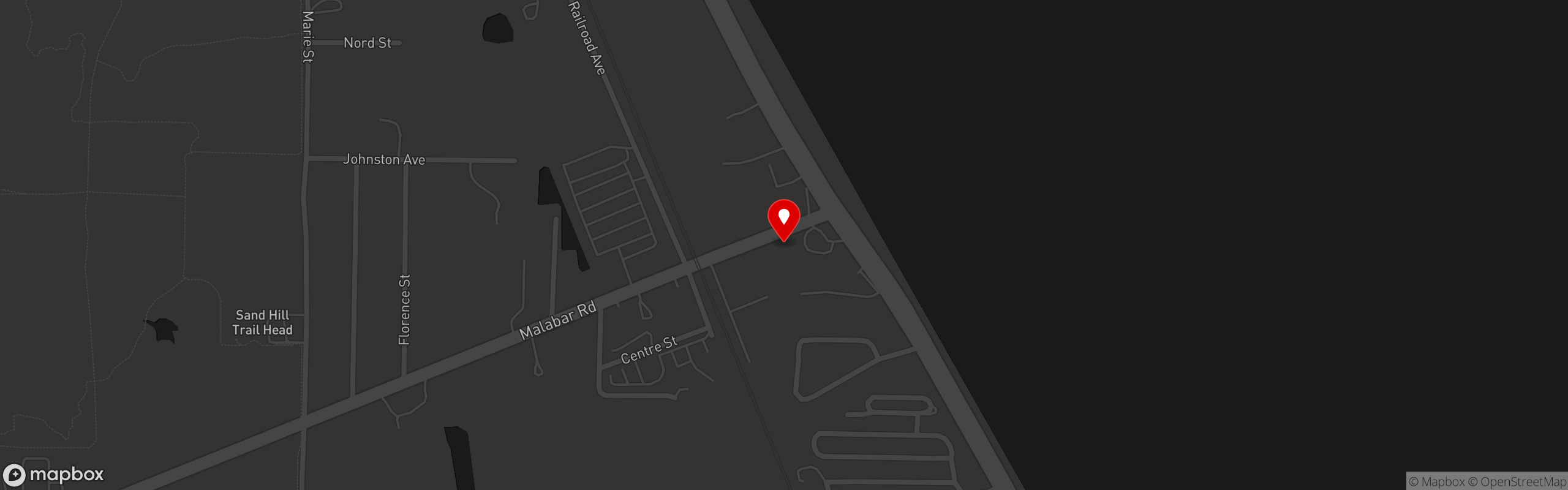 Street map pinning Malabar Mo's Bar & Grill in Malabar Mo's Bar & Grill