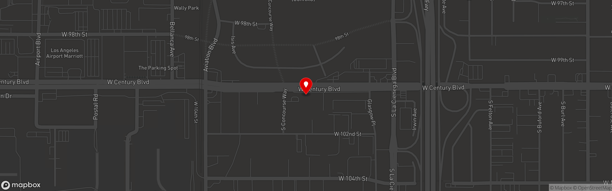 Street map pinning The Daily Grill in Century Blvd, CA