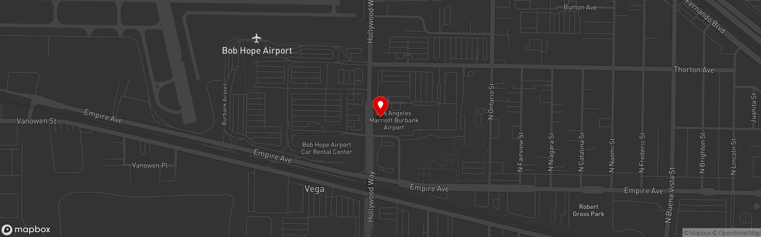 Street map pinning The Daily Grill in Burbank, CA
