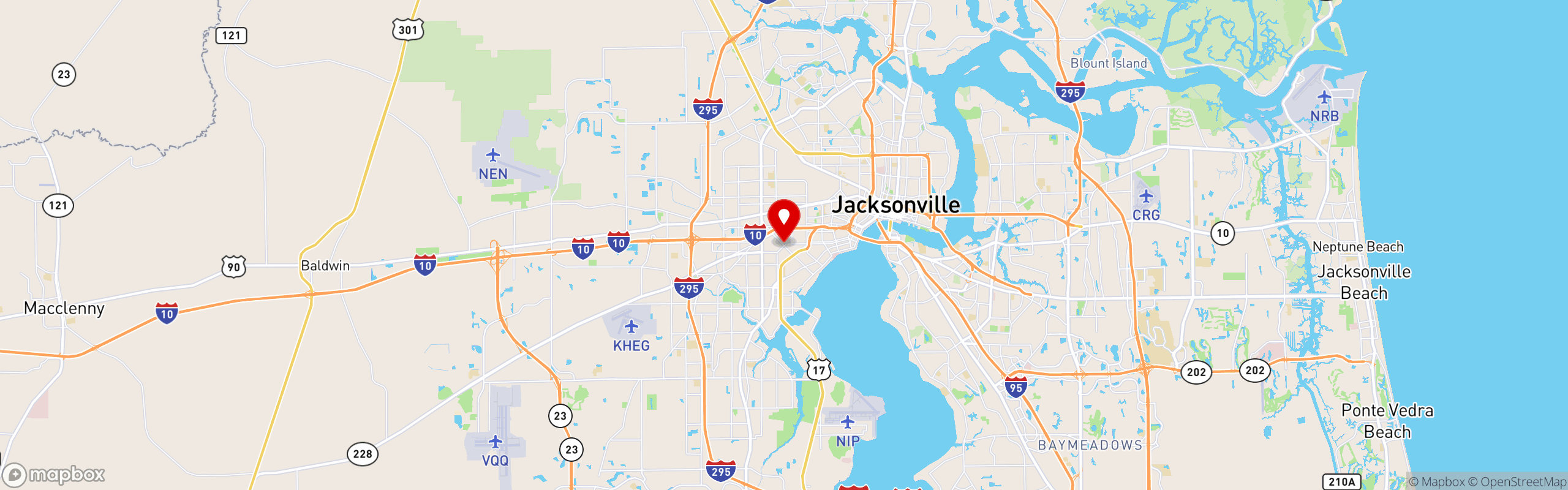 Street map pinning Hamburger Mary's - Jacksonville in Jacksonville, FL