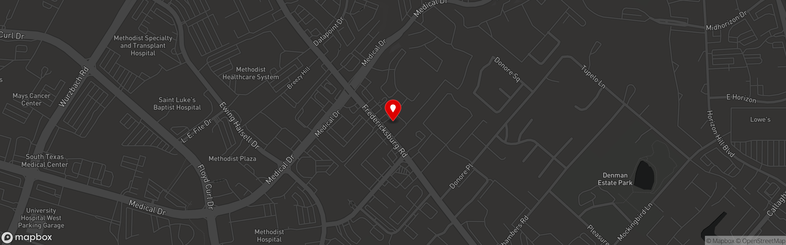 Street map pinning Oak Hills Tavern in San Antonio, TX