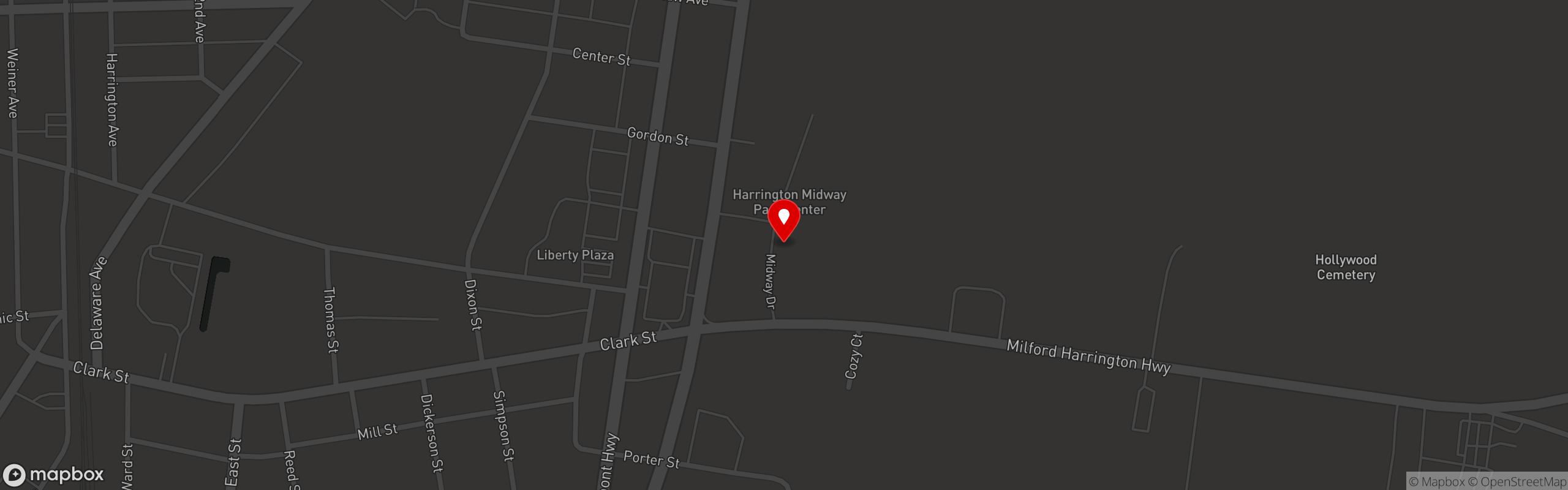 Street map pinning Pizza King in Harrington
