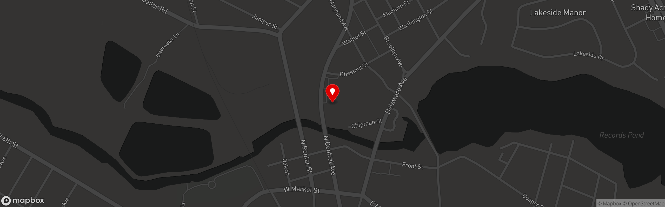 Street map pinning Pizza King in Laurel