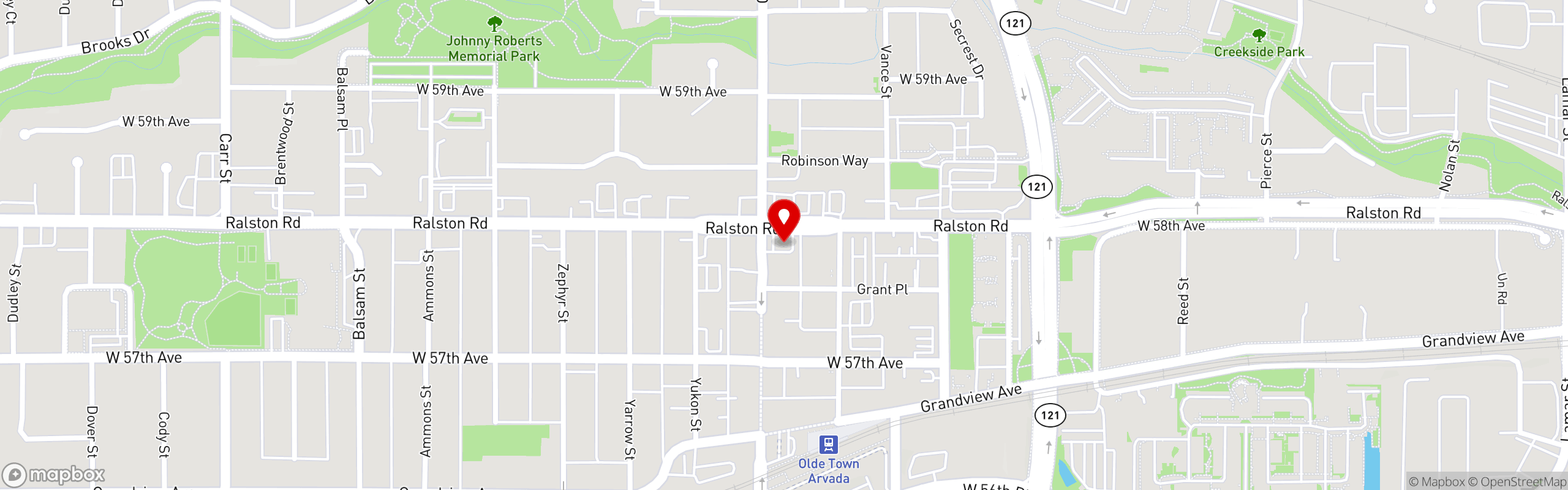 Street map pinning Teocalli Cocina in Arvada