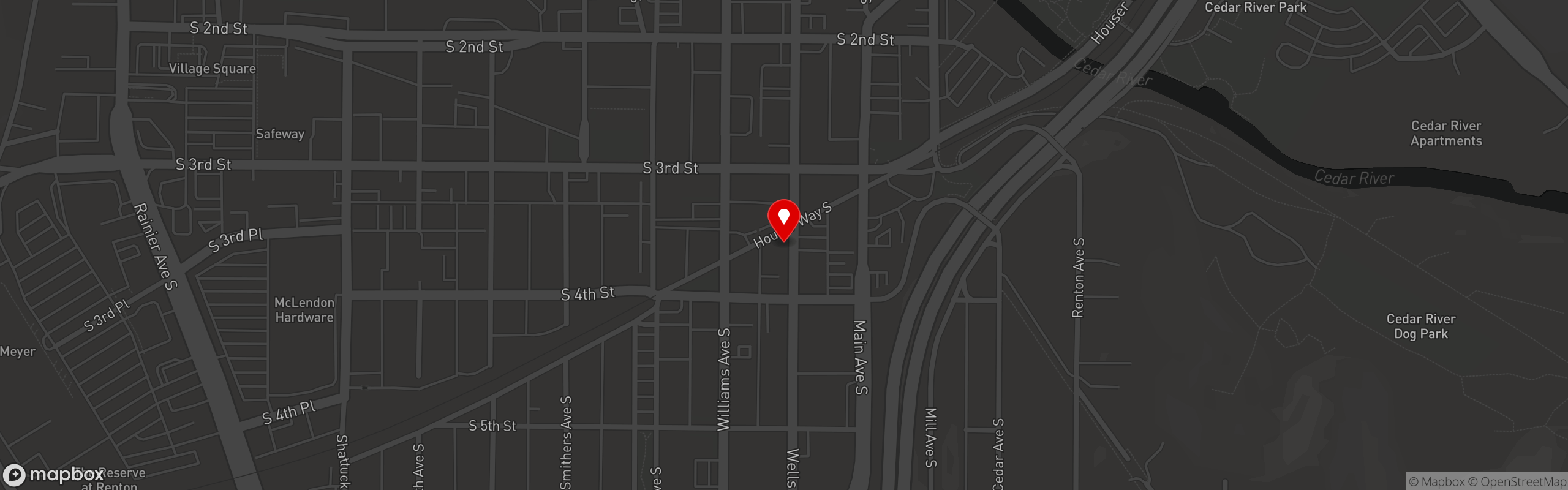 Street map pinning The Melrose Grill in Renton