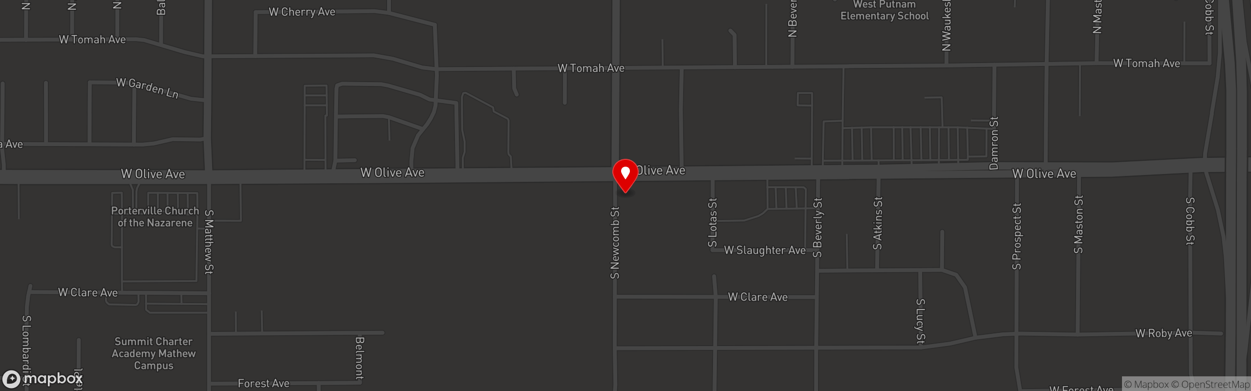 Street map pinning Super Burger Drive-In in Super Burger Drive-In - Porterville