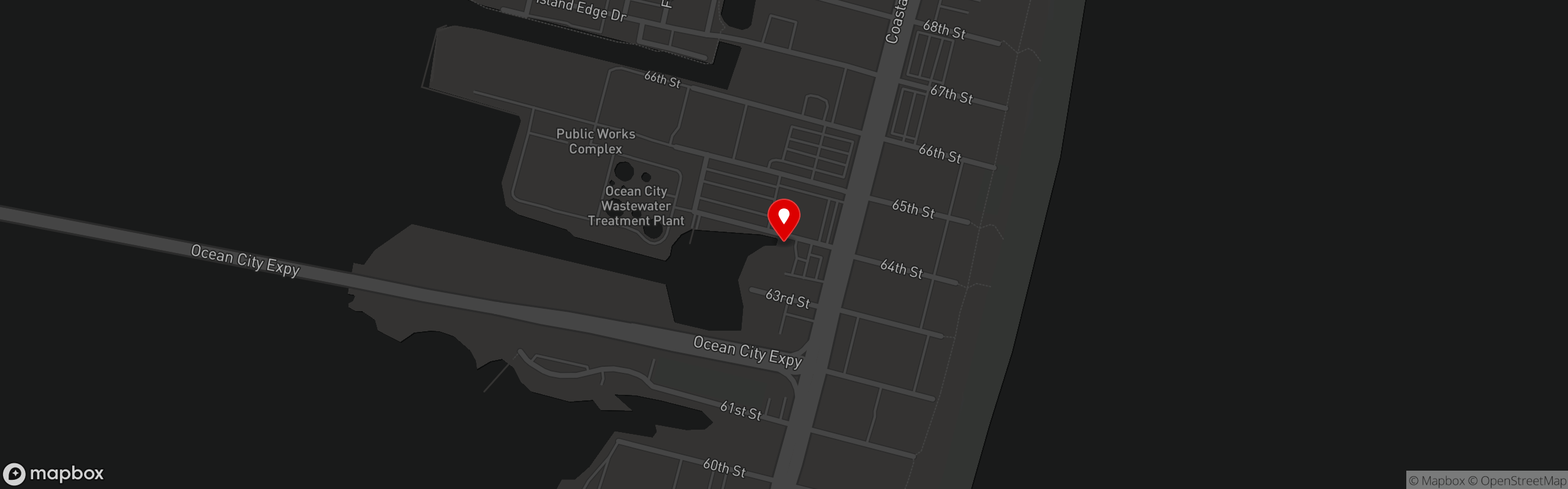 Street map pinning Dead Freddies Island Grill in Ocean City, MD