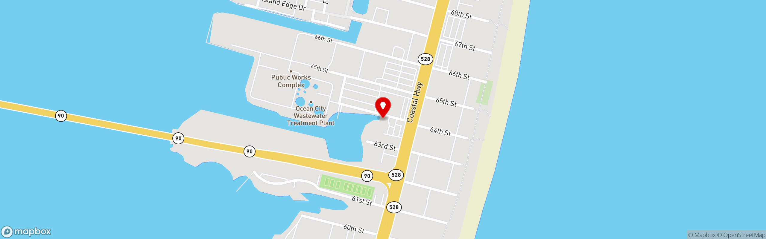 Street map pinning Dead Freddies Island Grill in Ocean City, MD