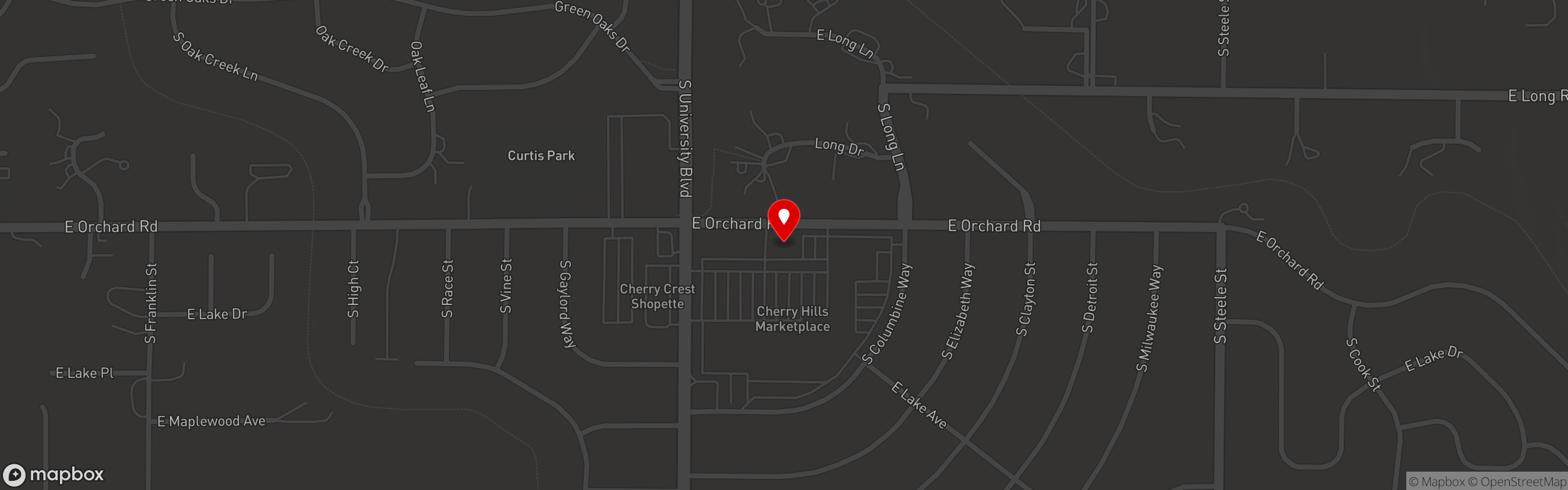Street map pinning Chook Charcoal Chicken in Orchard St. (Greenwood Village)