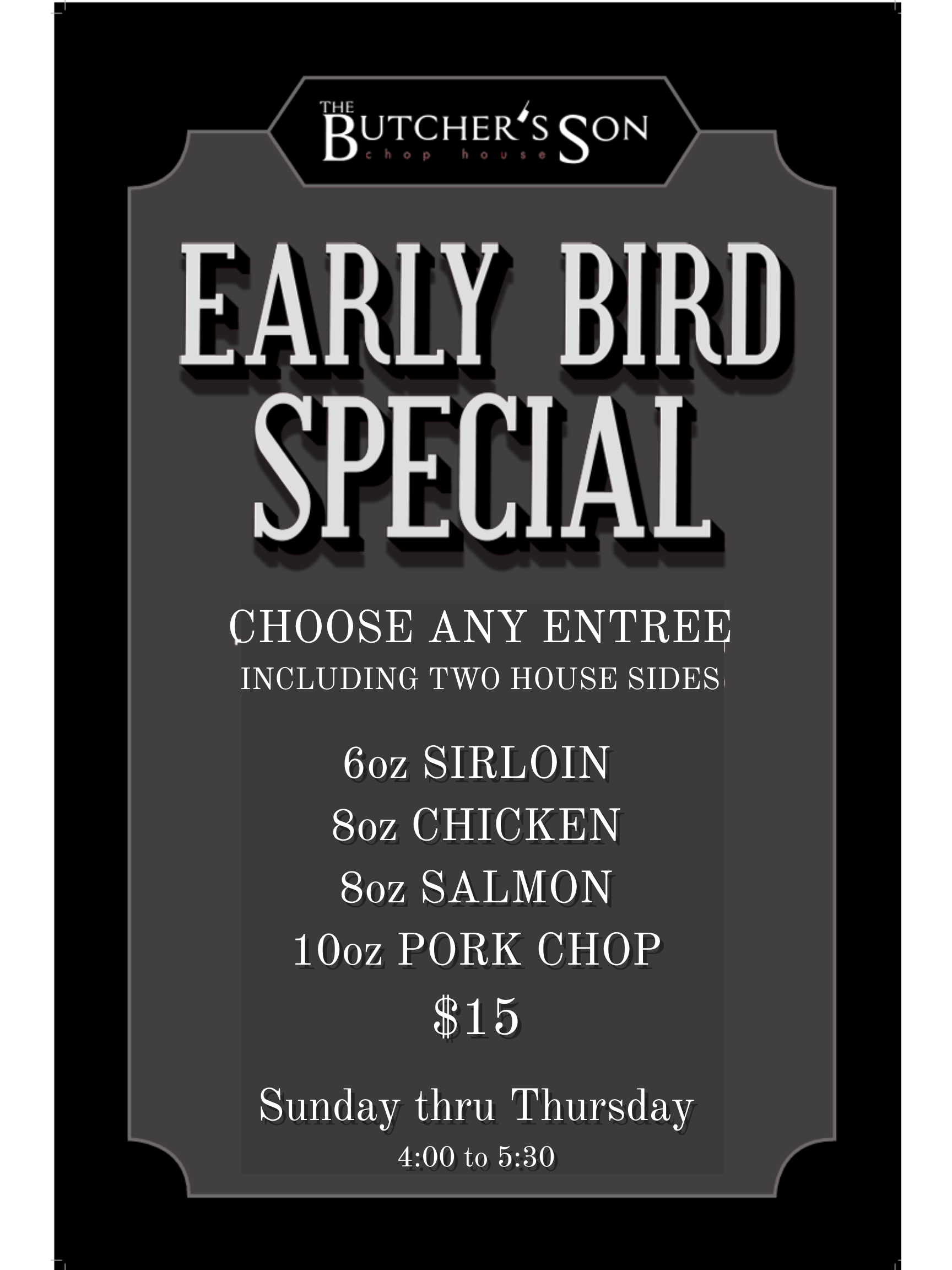 Early Bird menu - The Butcher's Son
