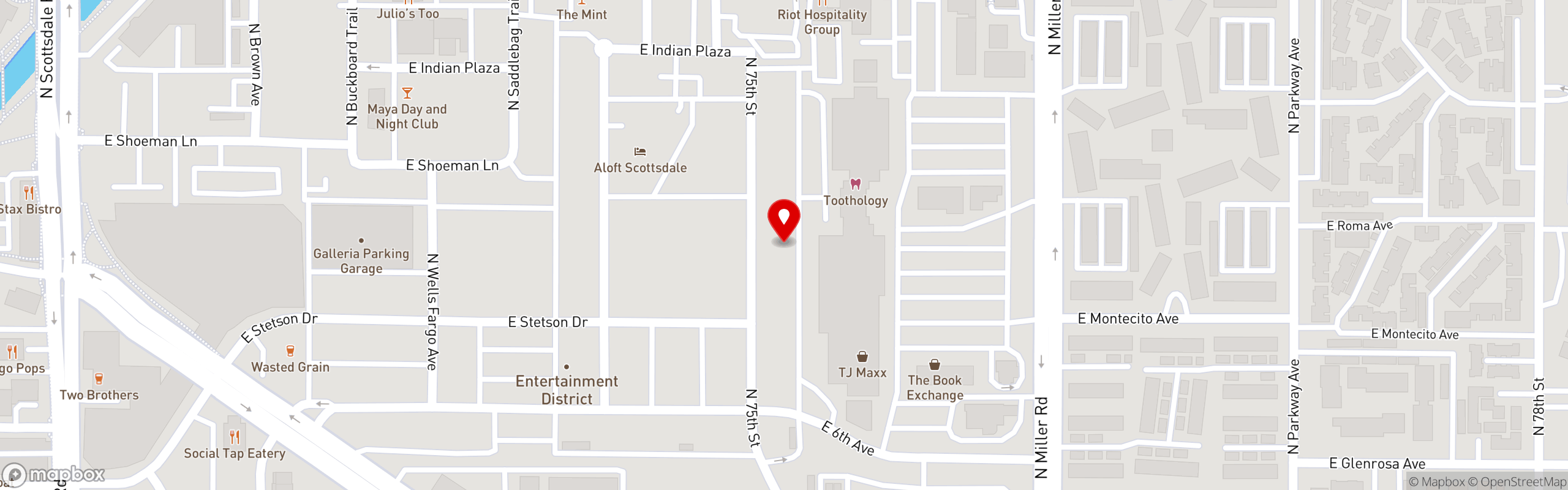 Street map pinning The Hot Chick in Old Town Scottsdale