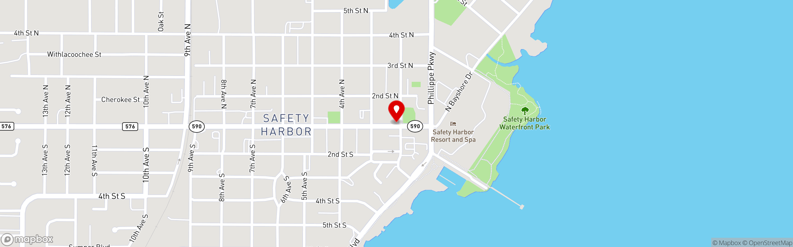 Street map pinning Water Oak in Water Oak Grill