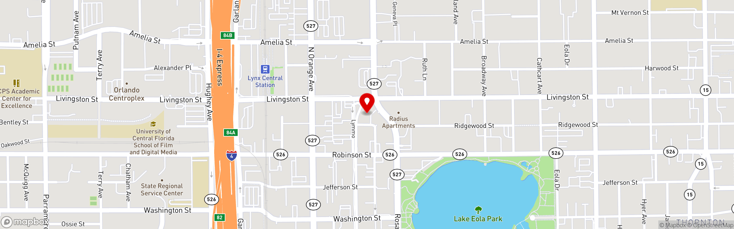 Street map pinning The Great Greek Mediterranean Grill® in Orlando, FL - Skyhouse