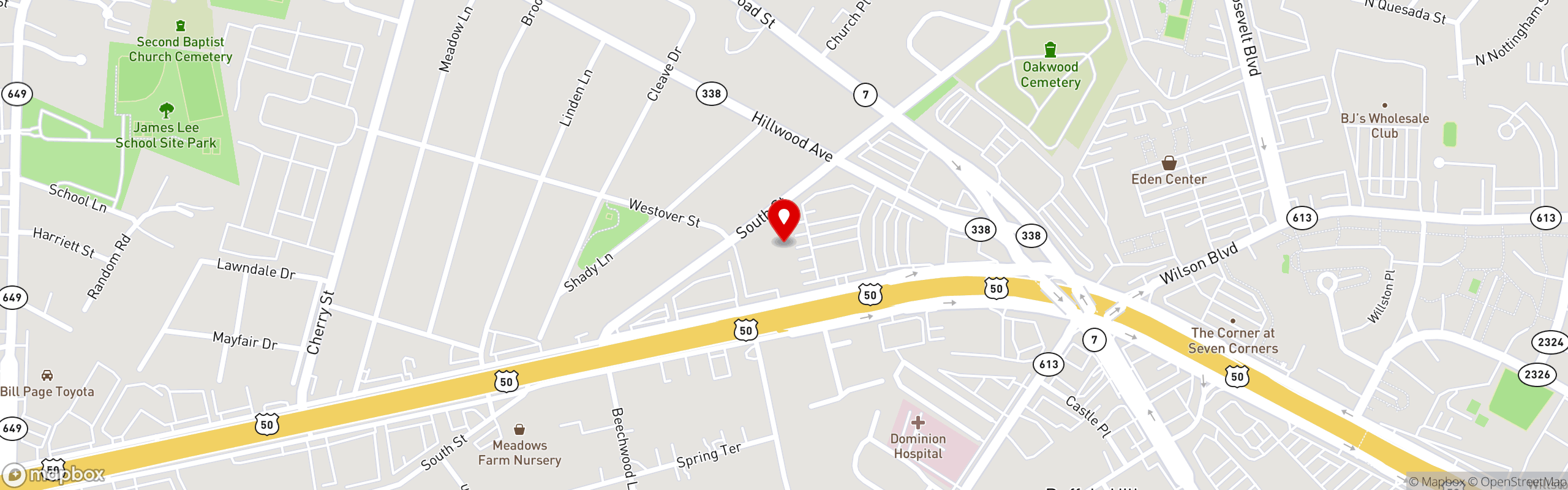 Street map pinning The Great Greek Mediterranean Grill® in Falls Church, VA