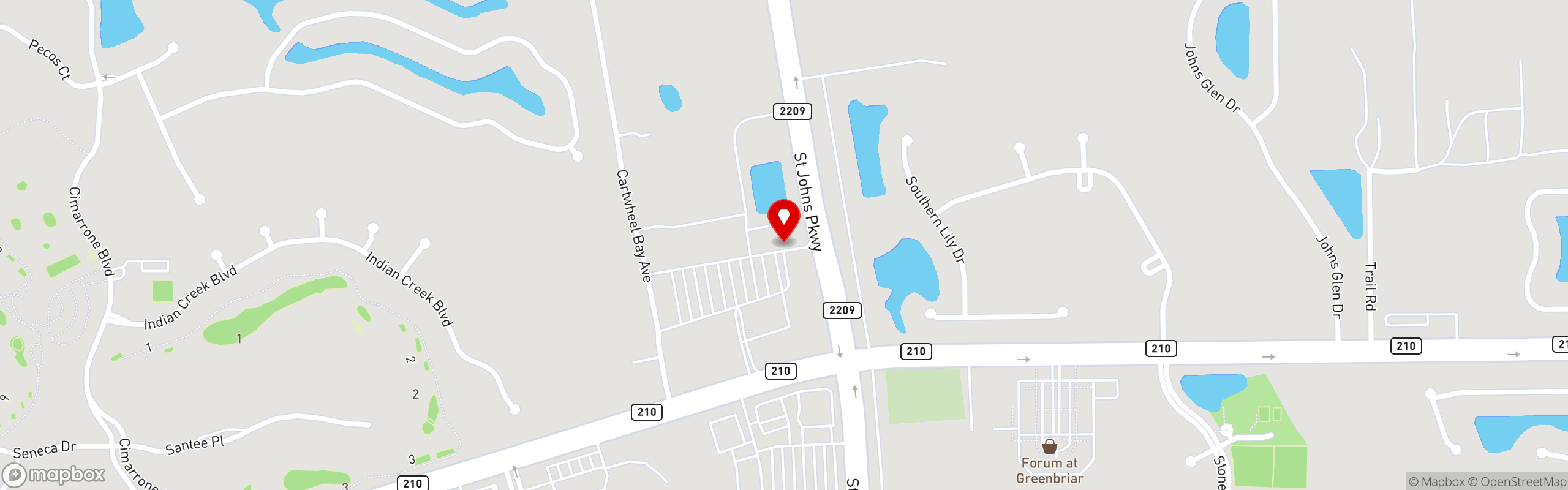 Street map pinning The Great Greek Mediterranean Grill® in St. Johns, FL