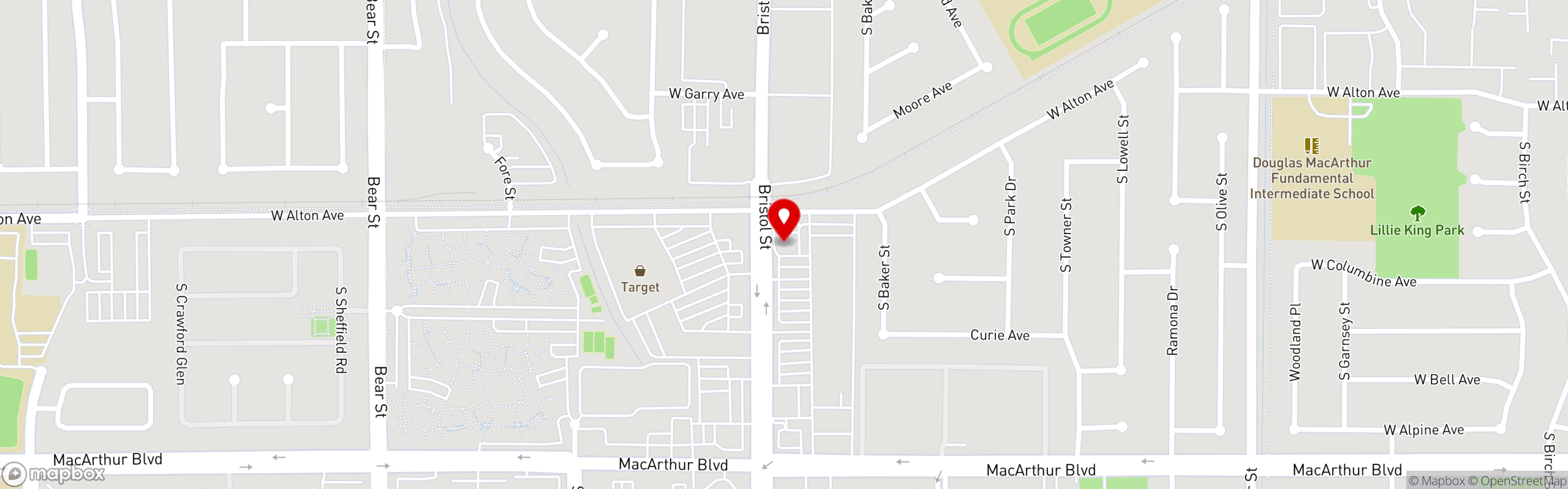 Street map pinning The Great Greek Mediterranean Grill® in Santa Ana, CA