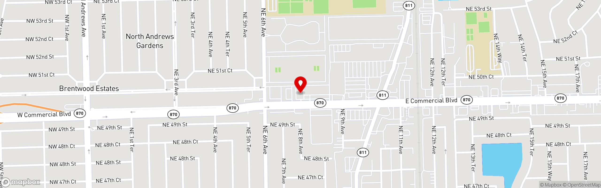 Street map pinning The Great Greek Mediterranean Grill® in Oakland Park, FL