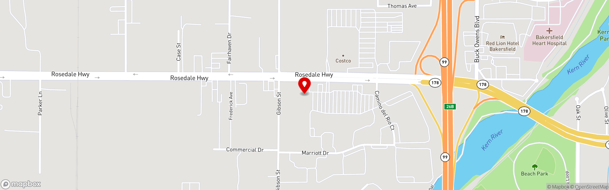 Street map pinning The Great Greek Mediterranean Grill® in Rosedale Hwy, CA