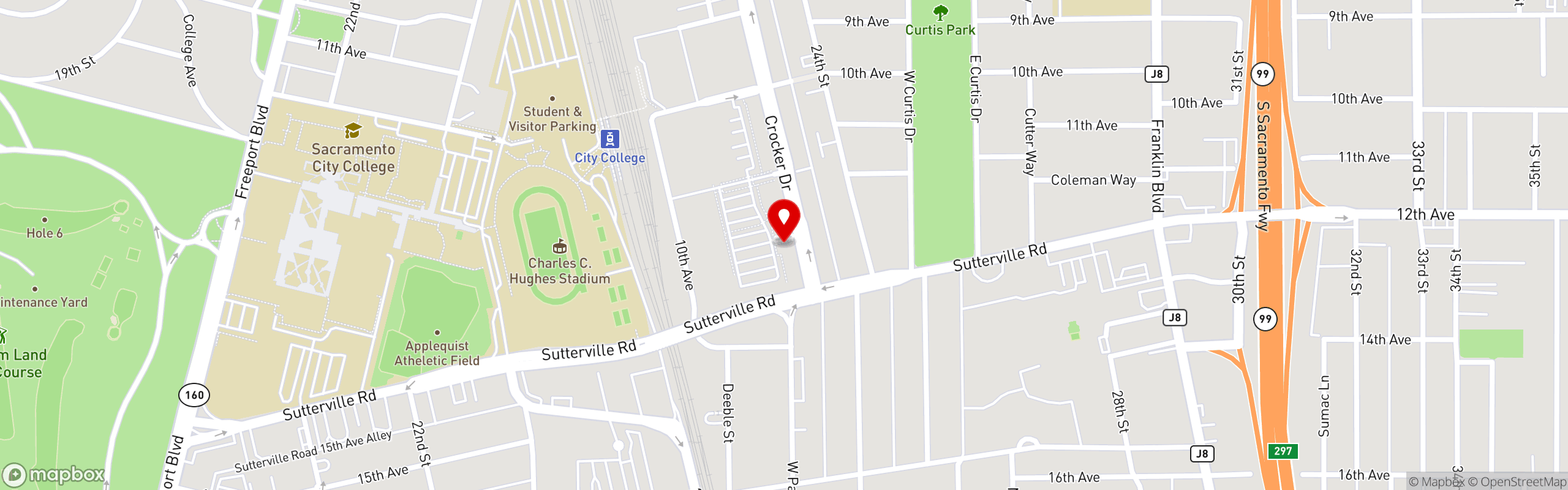 Street map pinning The Great Greek Mediterranean Grill® in Sacramento, CA