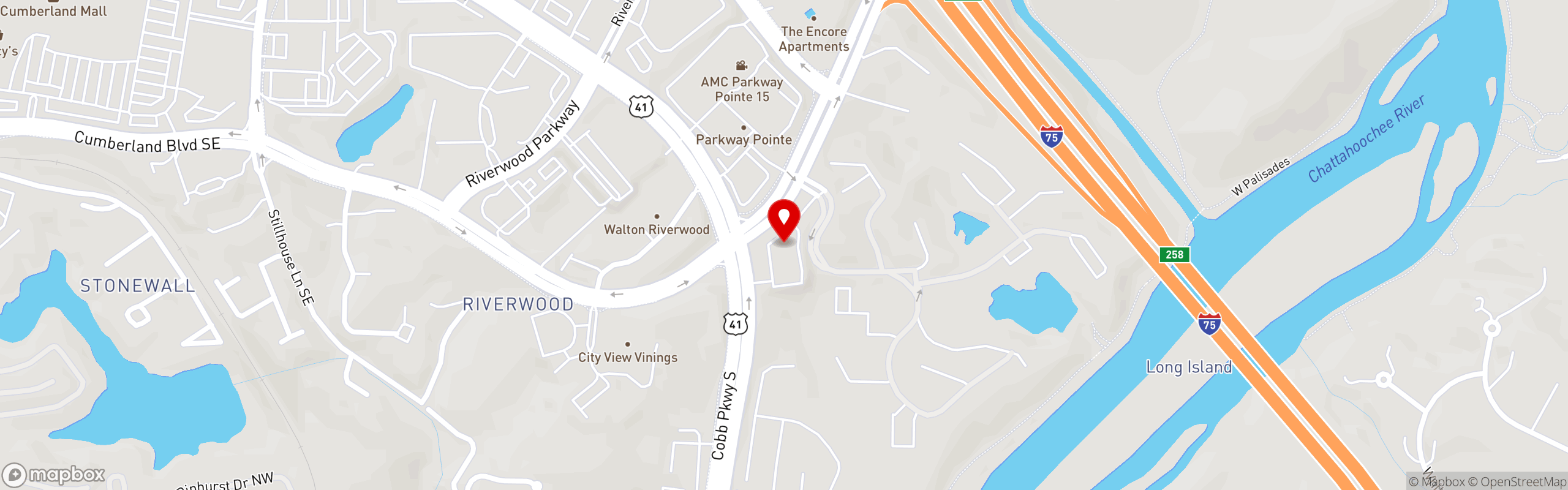 Street map pinning The Great Greek Mediterranean Grill® in Atlanta, GA – Cumberland