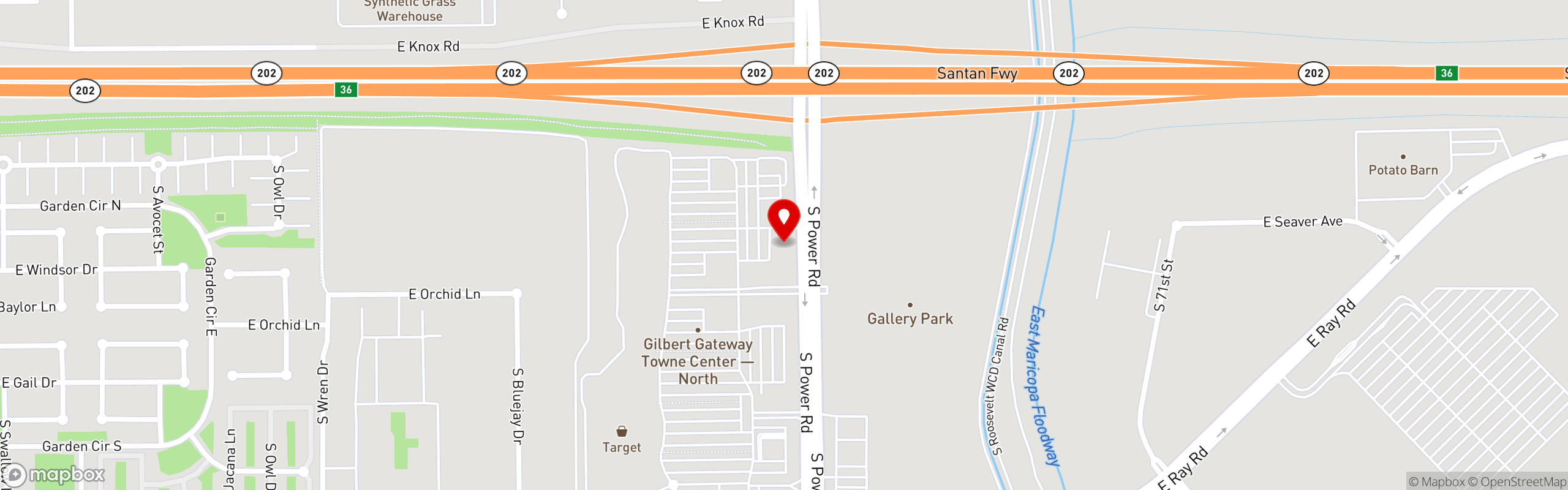 Street map pinning The Great Greek Mediterranean Grill® in Gilbert, AZ - Gateway