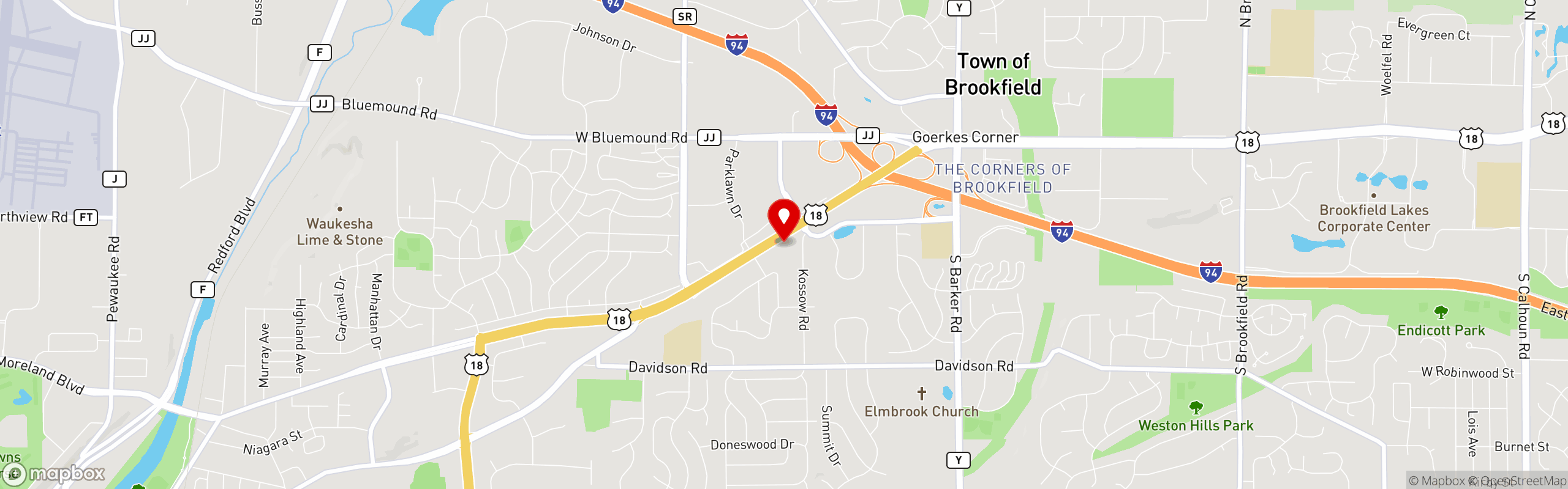 Street map pinning The Great Greek Mediterranean Grill® in Waukesha, WI - East
