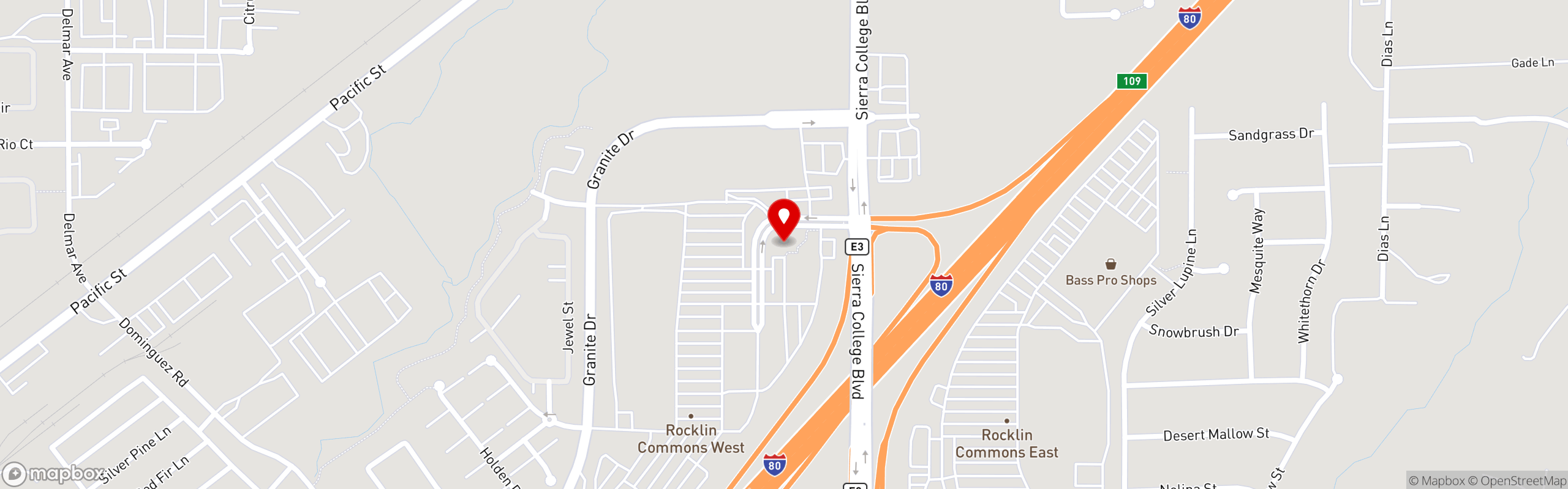 Street map pinning The Great Greek Mediterranean Grill® in Rocklin, CA - East
