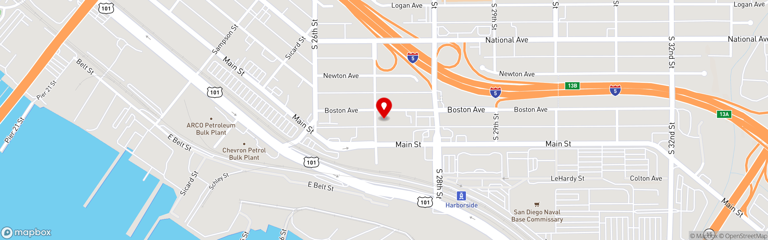 Street map pinning The Great Greek Mediterranean Grill® in San Diego, CA – Barrio Logan