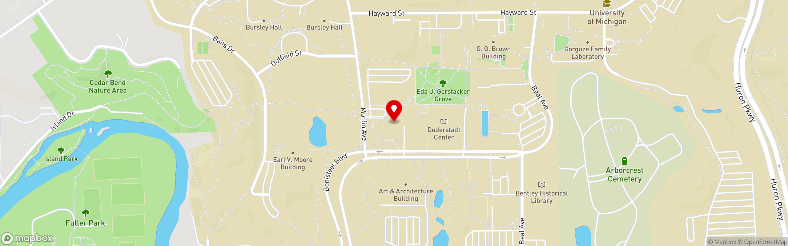 Street map pinning The Great Greek Mediterranean Grill® in University of Michigan - Ann Arbor (Pierpont Commons)