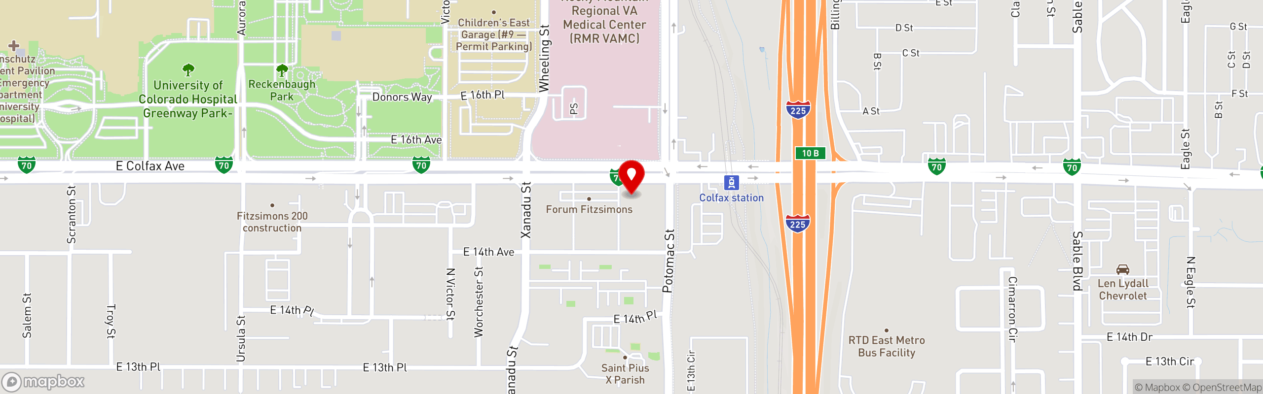 Street map pinning The Great Greek Mediterranean Grill® in Aurora, CO
