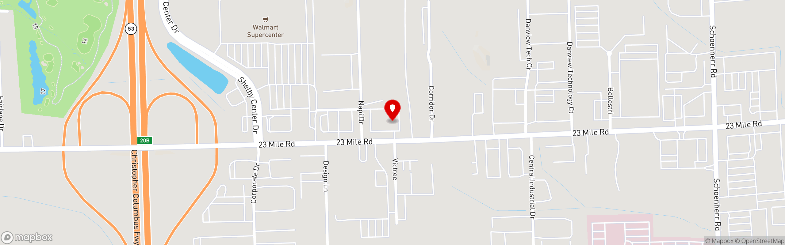 Street map pinning The Great Greek Mediterranean Grill® in Shelby Township, MI