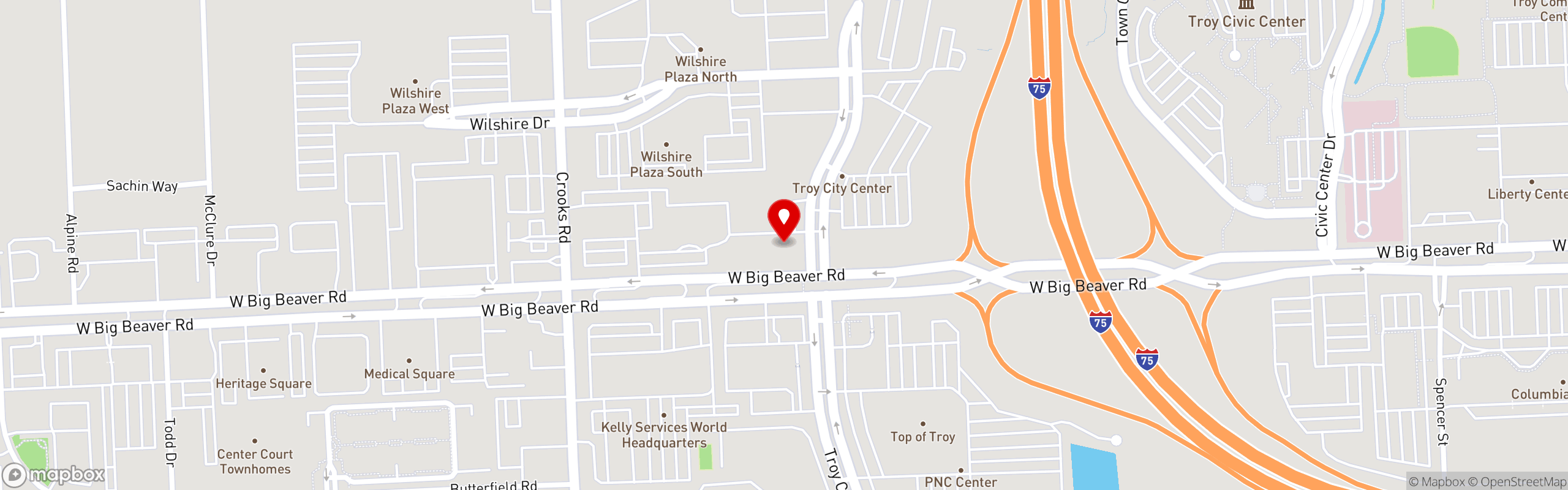 Street map pinning The Great Greek Mediterranean Grill® in Troy City Center, MI