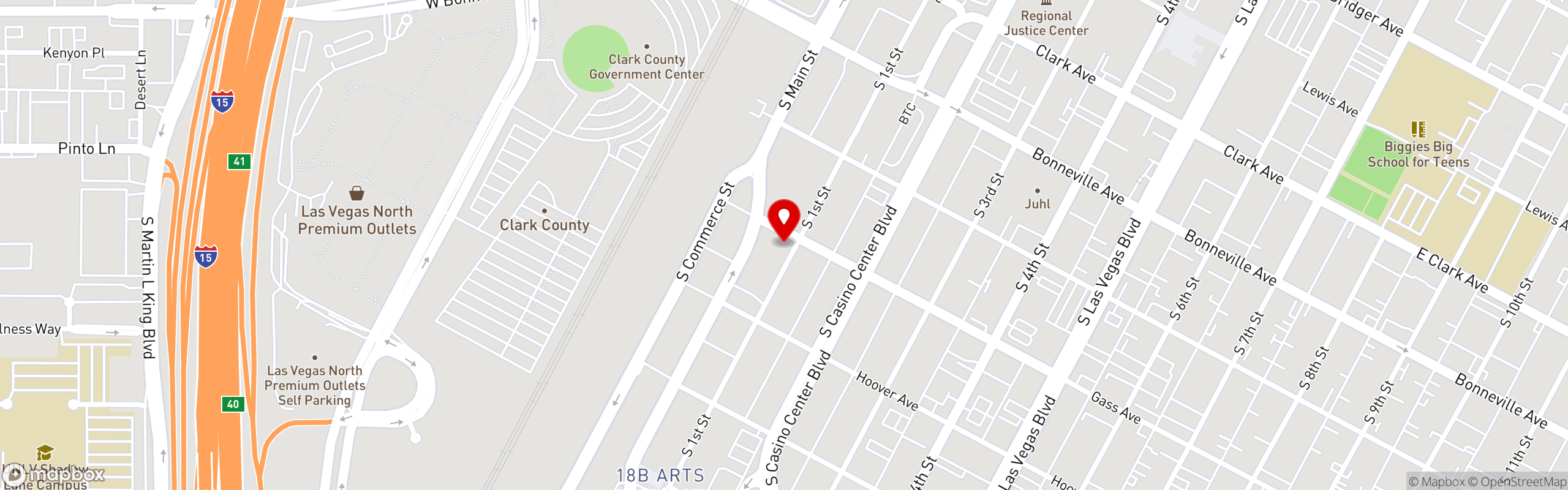 Street map pinning The Great Greek Mediterranean Grill® in Downtown - Arts District Las Vegas, NV