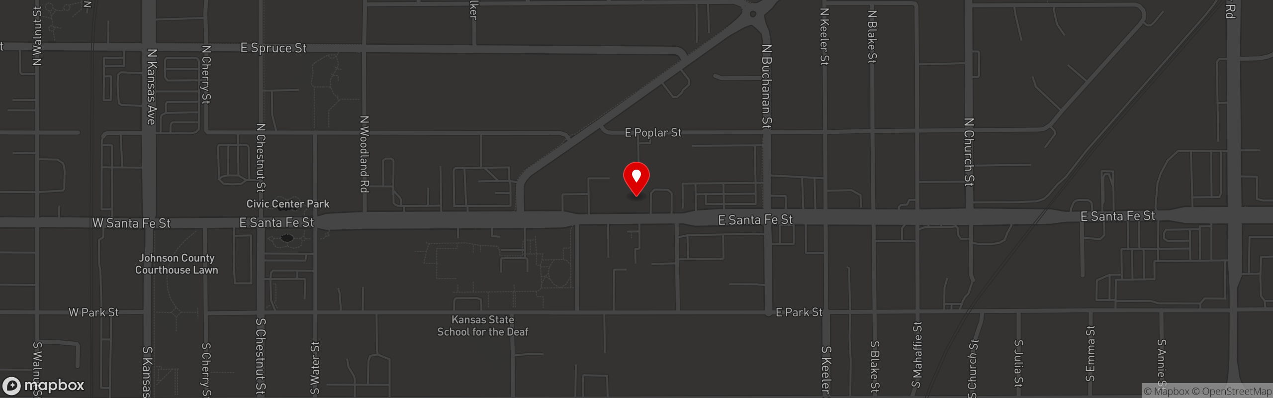 Street map pinning Mom's Kitchen in Olathe, Kansas