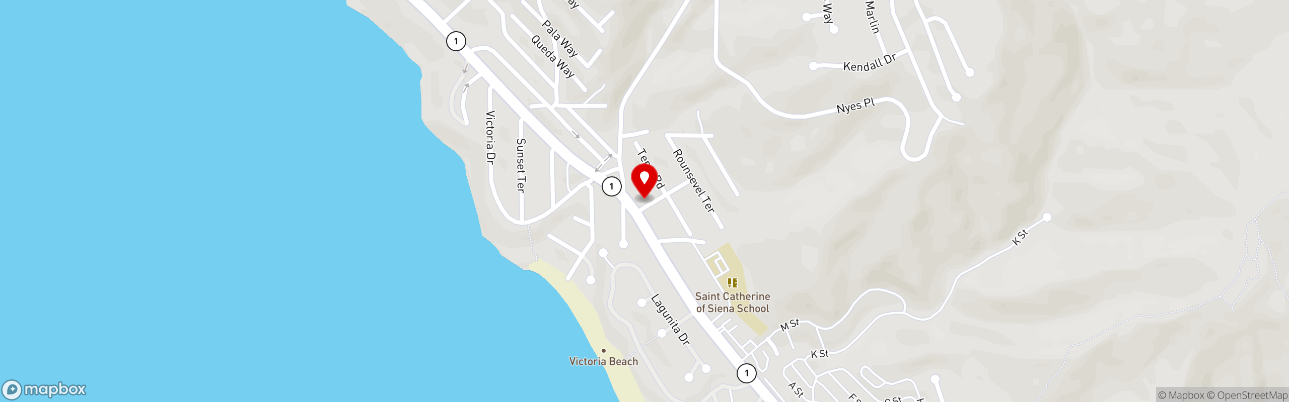 Street map pinning The Drake in Laguna Beach in The Drake