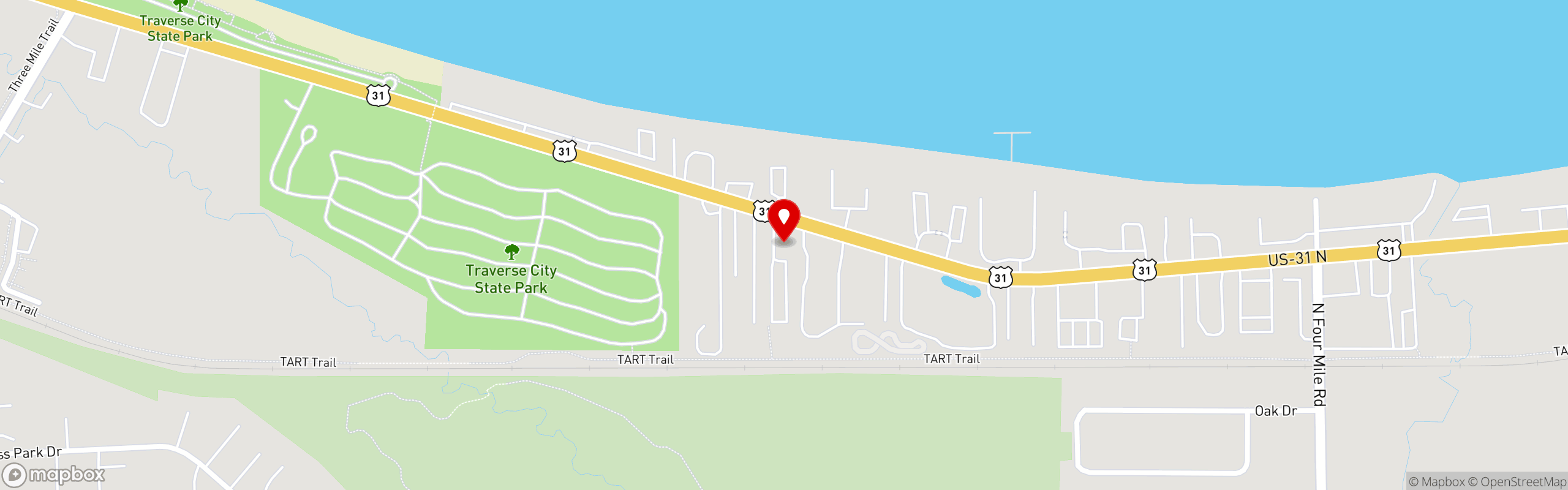 Street map pinning Red Mesa Grill in Traverse City - MI