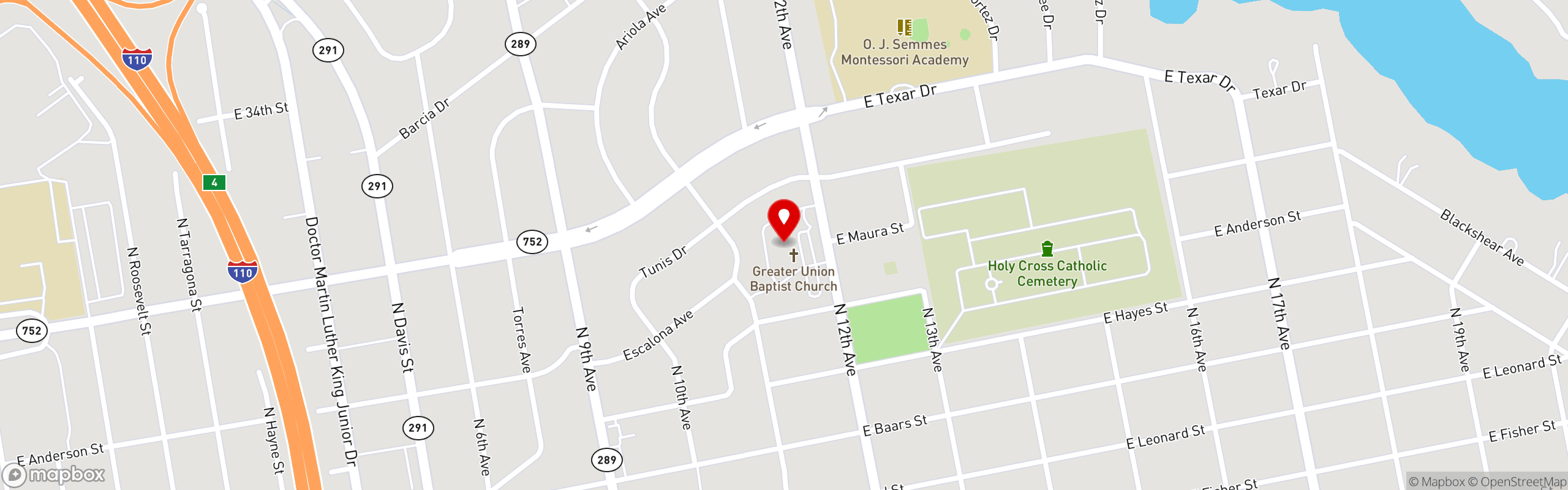 Street map pinning Cactus Flower Cafe in Pensacola, FL