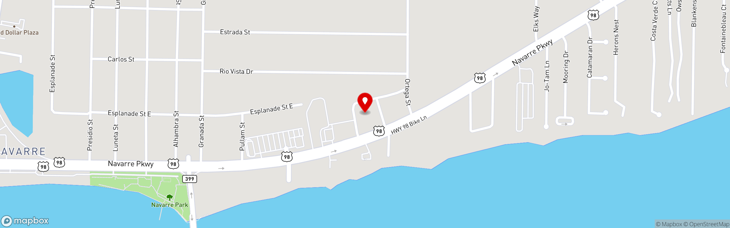 Street map pinning Cactus Flower Cafe in Navarre, FL