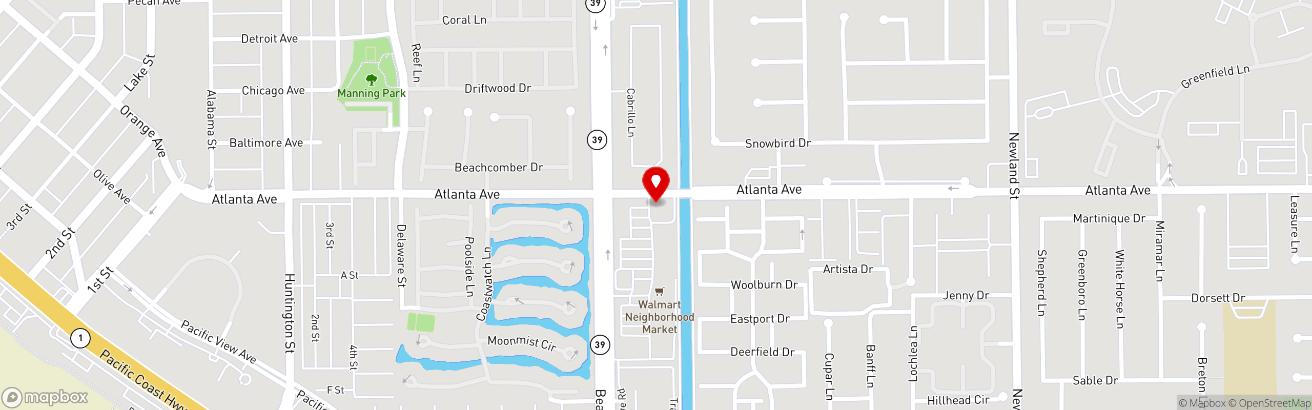 Street map pinning Mama's Comfort Food & Cocktails in Mama's - Huntington Beach