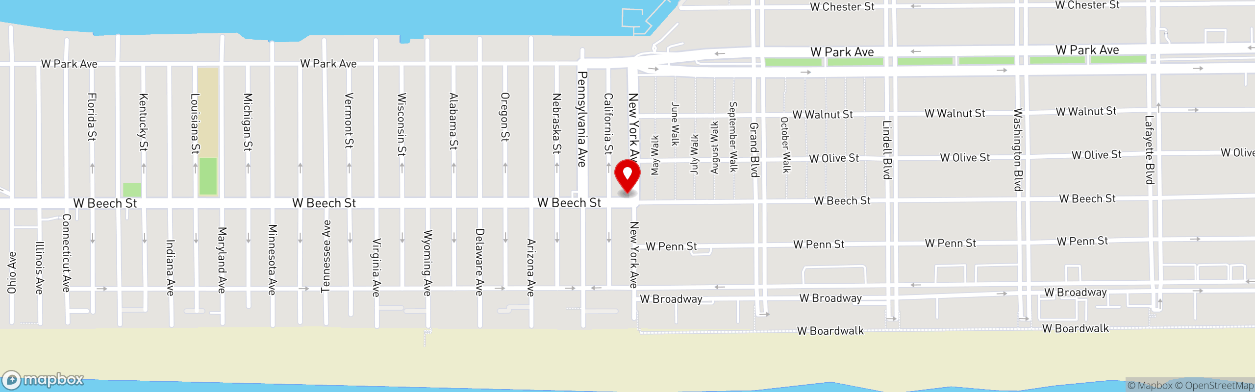 Street map pinning Long Beach Sandwich Company in Long Beach