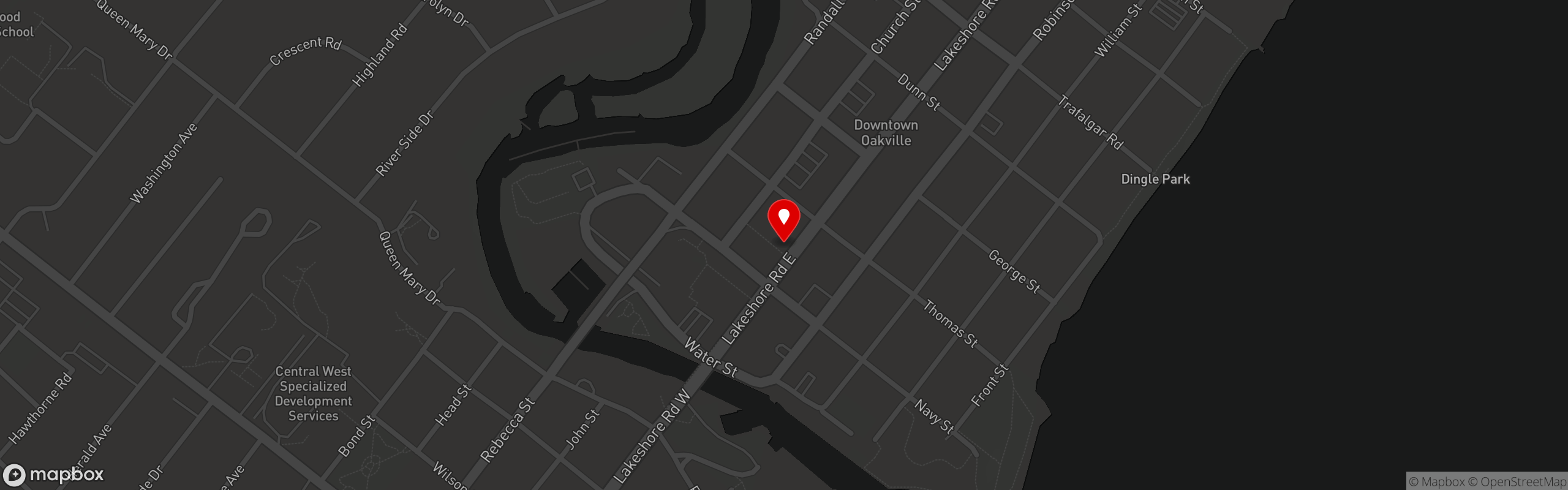 Street map pinning Oliver's Steakhouse in Oliver's Steakhouse - Oakville