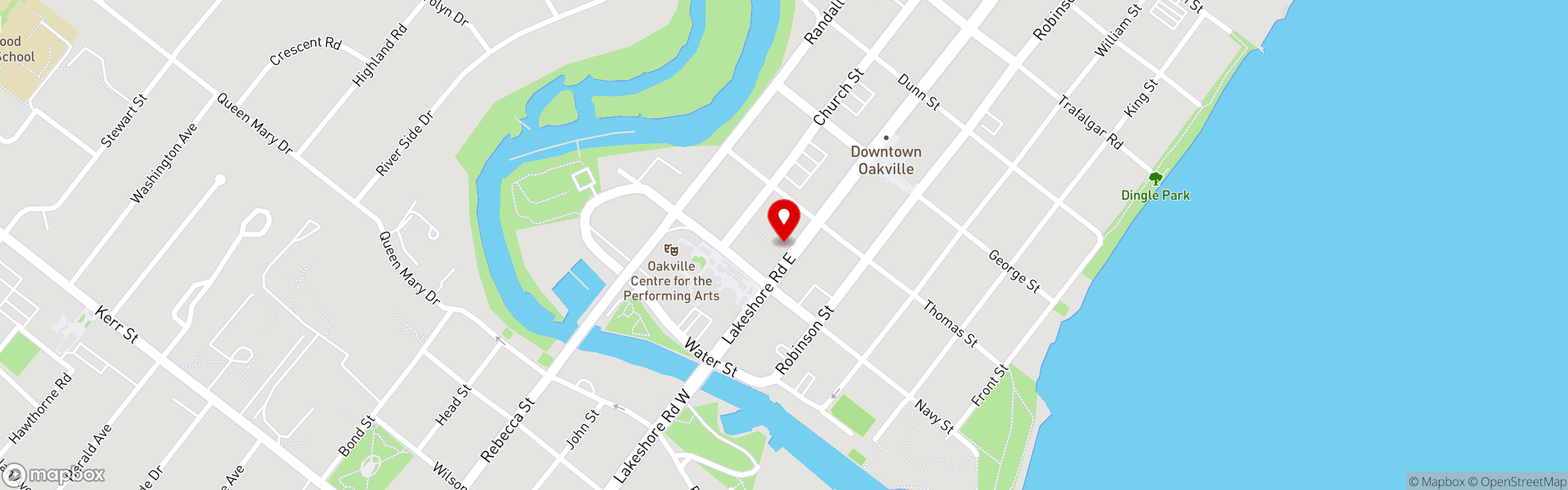Street map pinning Oliver's Steakhouse in Oliver's Steakhouse - Oakville
