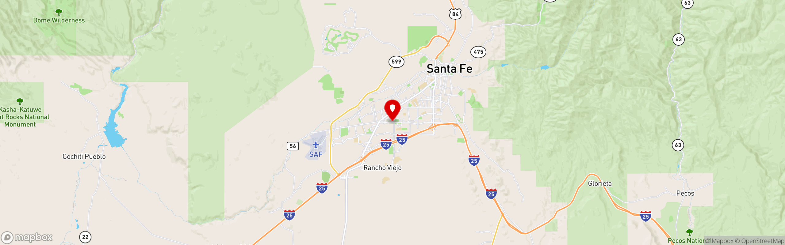 Street map pinning Los Amigos Restaurant in Santa Fe