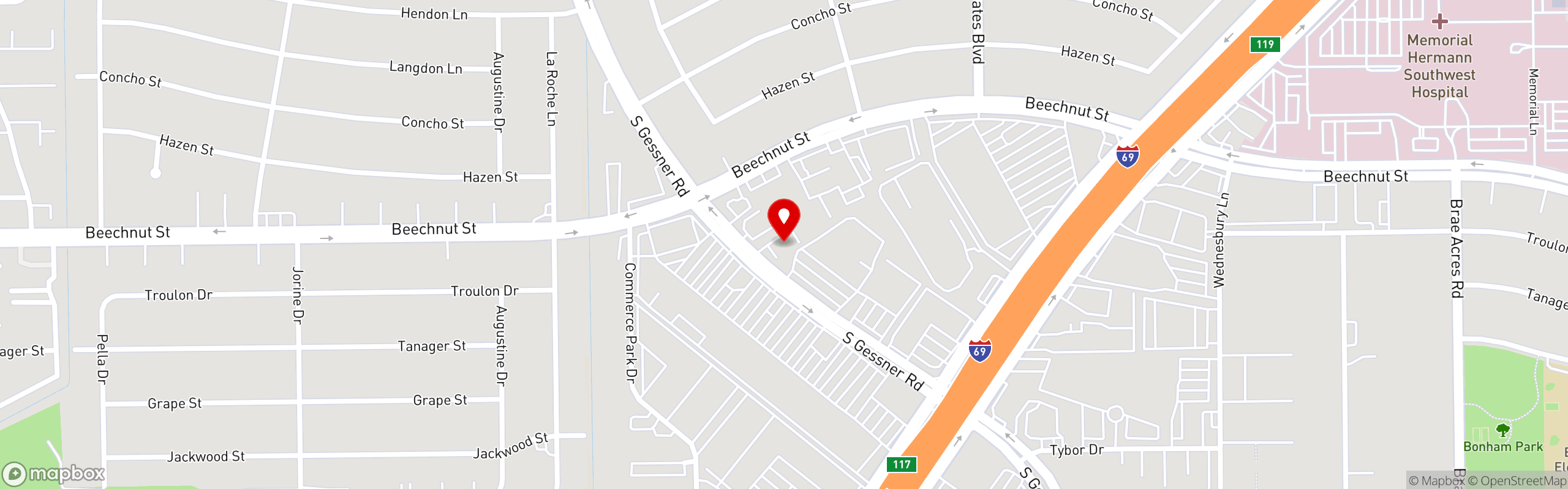 Street map pinning Taquerias Arandas in Gessner Drive