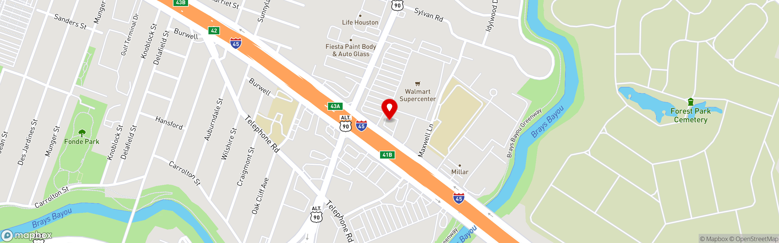 Street map pinning Taquerias Arandas in 5931 Gulf Freeway