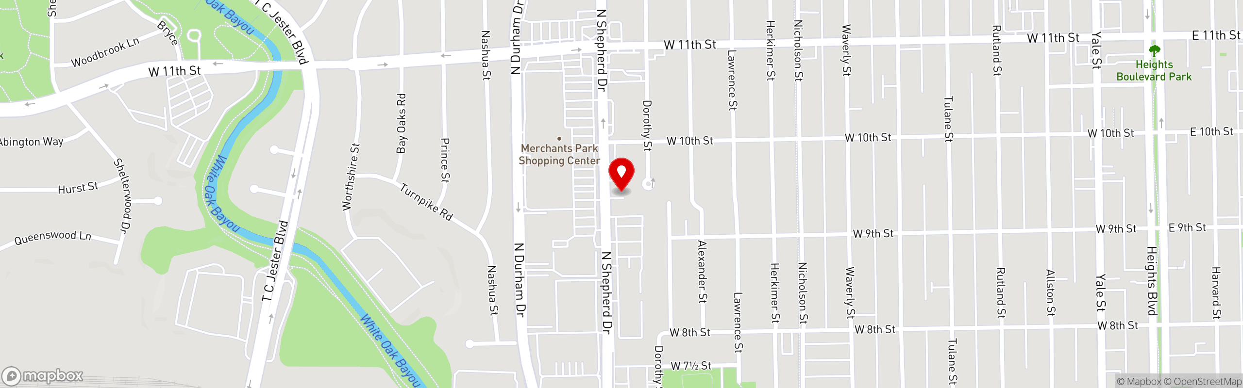 Street map pinning Taquerias Arandas in 920 N Sheperd Dr